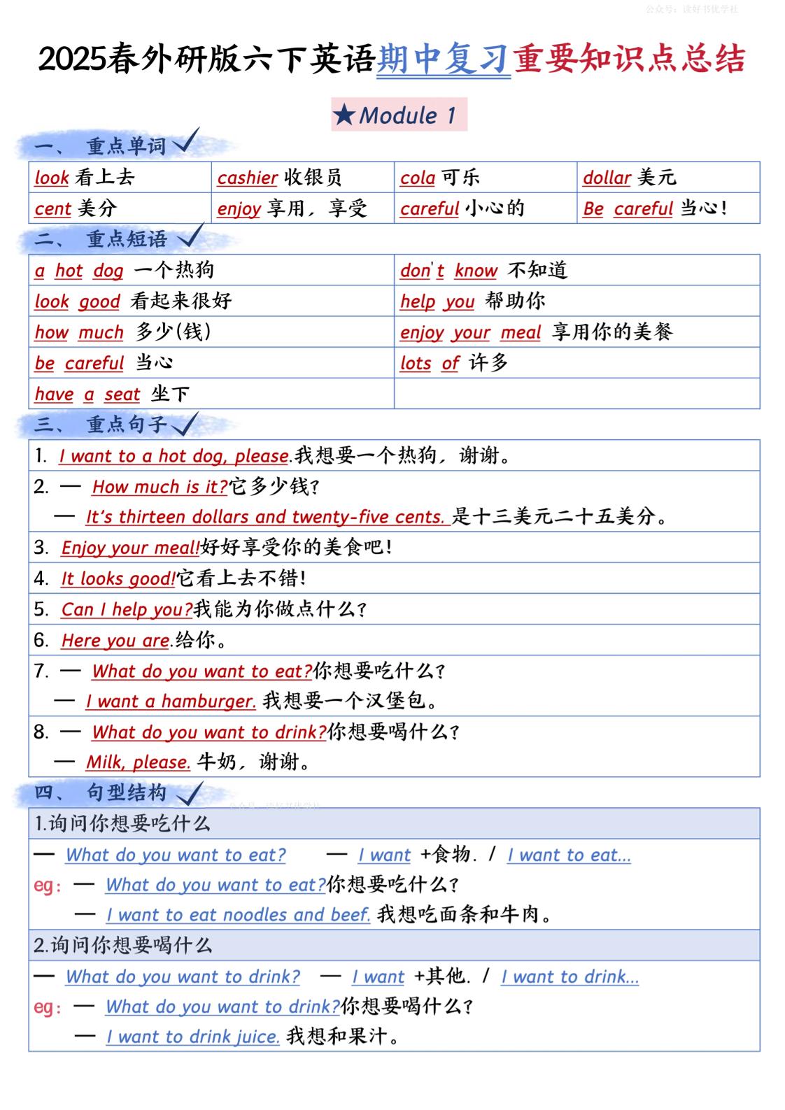 六下英语外研期中知识梳理-多金网赚