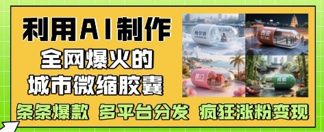 利用AI制作全网爆火的城市微缩胶囊，条条爆款， 多平台分发，疯狂涨粉变现-多金网赚网