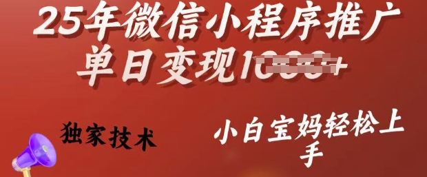 25年微信小程序推广单日变现多张，独家技术，小白宝妈轻松上手【揭秘】-多金网赚