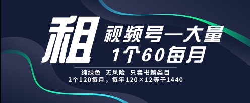 租视频号，一个60每月，2个120.纯绿色、无风险，常年租【揭秘】-多金网赚