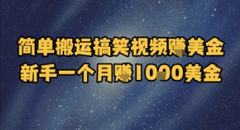 简单搬运搞笑视频挣美金，新手一个月入1k美金-多金网赚